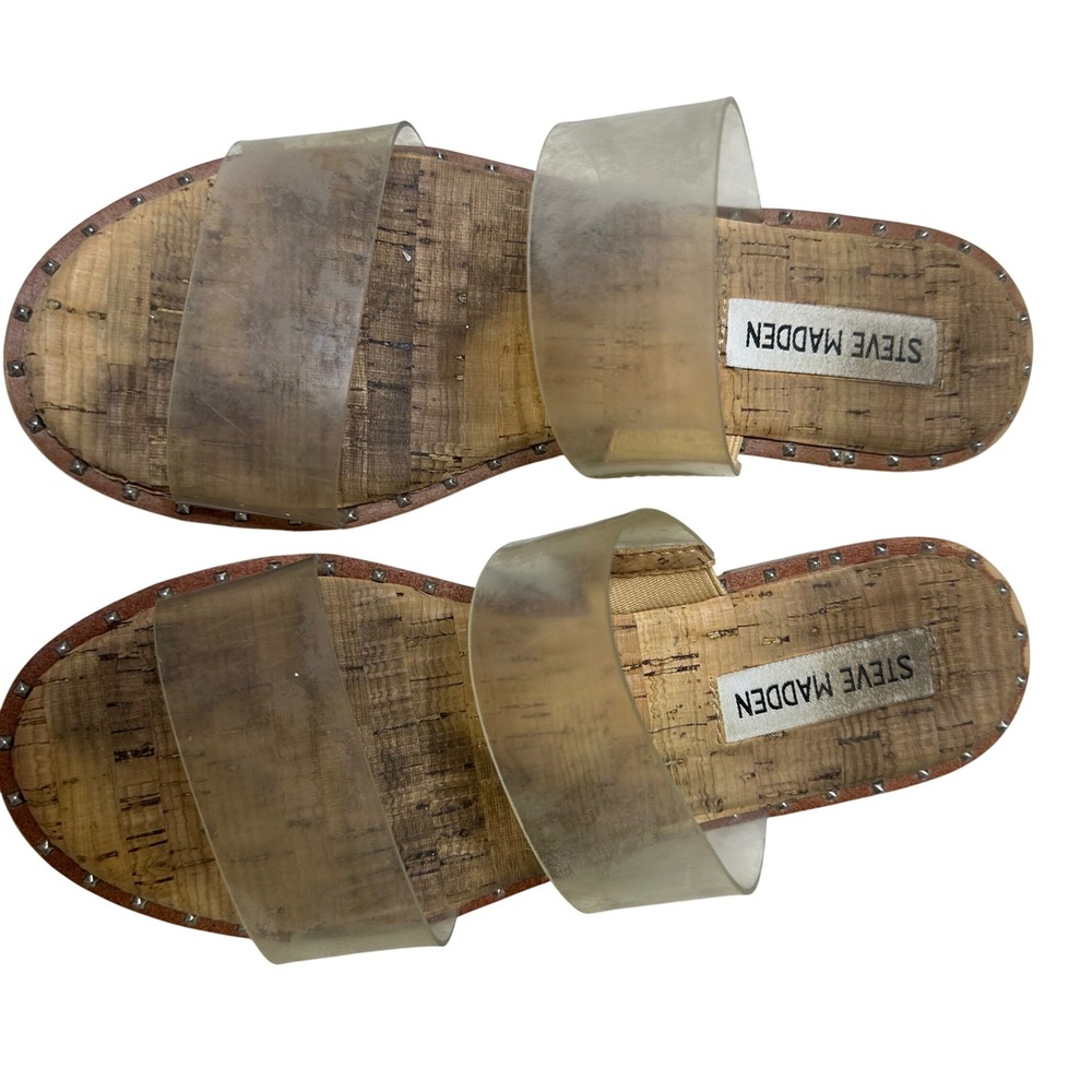 Steve Madden Ivara flat cork slide clar strap sandal size 6 summer spring shoe